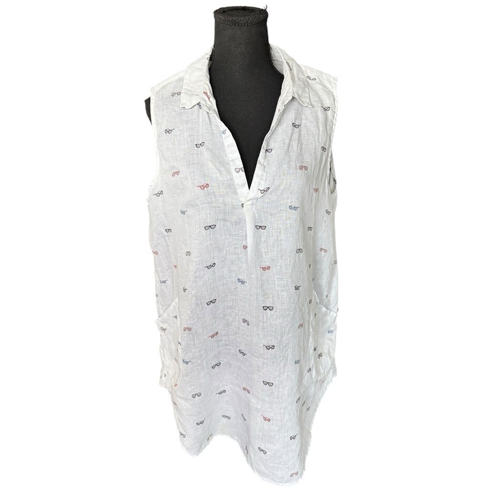 ForCynthia Linen Sleeveless Tunic Top XL Sunglasses Print Beach Resort U40